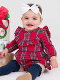 RuffleButts - Tis The Season Plaid LS Ruffle Romper