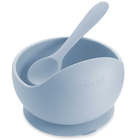 Ali+Oli - Silicone Suction Bowl & Spoon Set (Original): Baby Blue