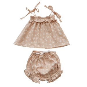 Bamboo Muslin Tie Set - Tan Floral