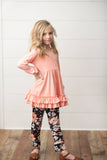 Adorable Sweetness - Kids Peach Ruffle Top & Black Floral Pant Set: 5/6