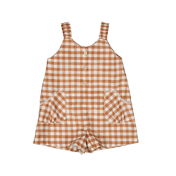 Mayoral - Gingham Romper - Toffee