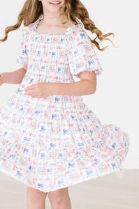 Smocked Ruffle Dress - Flags