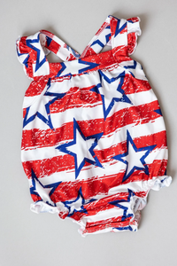 Ruffle Cross Back Romper - Stars & Stripes