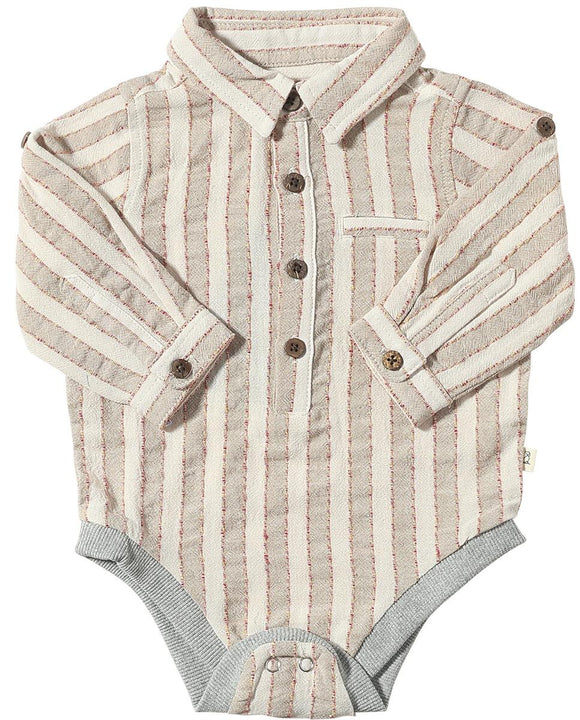 Jasper Woven Onesie - Tan Stripe