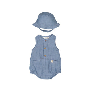 Mayoral - Boys Denim Romper with Hat