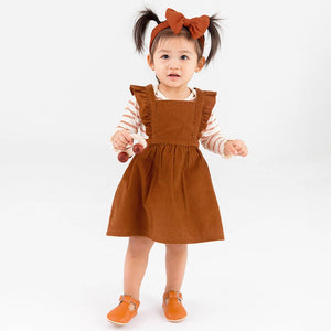 RuffleButts - Caramel Corduroy Cross-back Jumper Dress